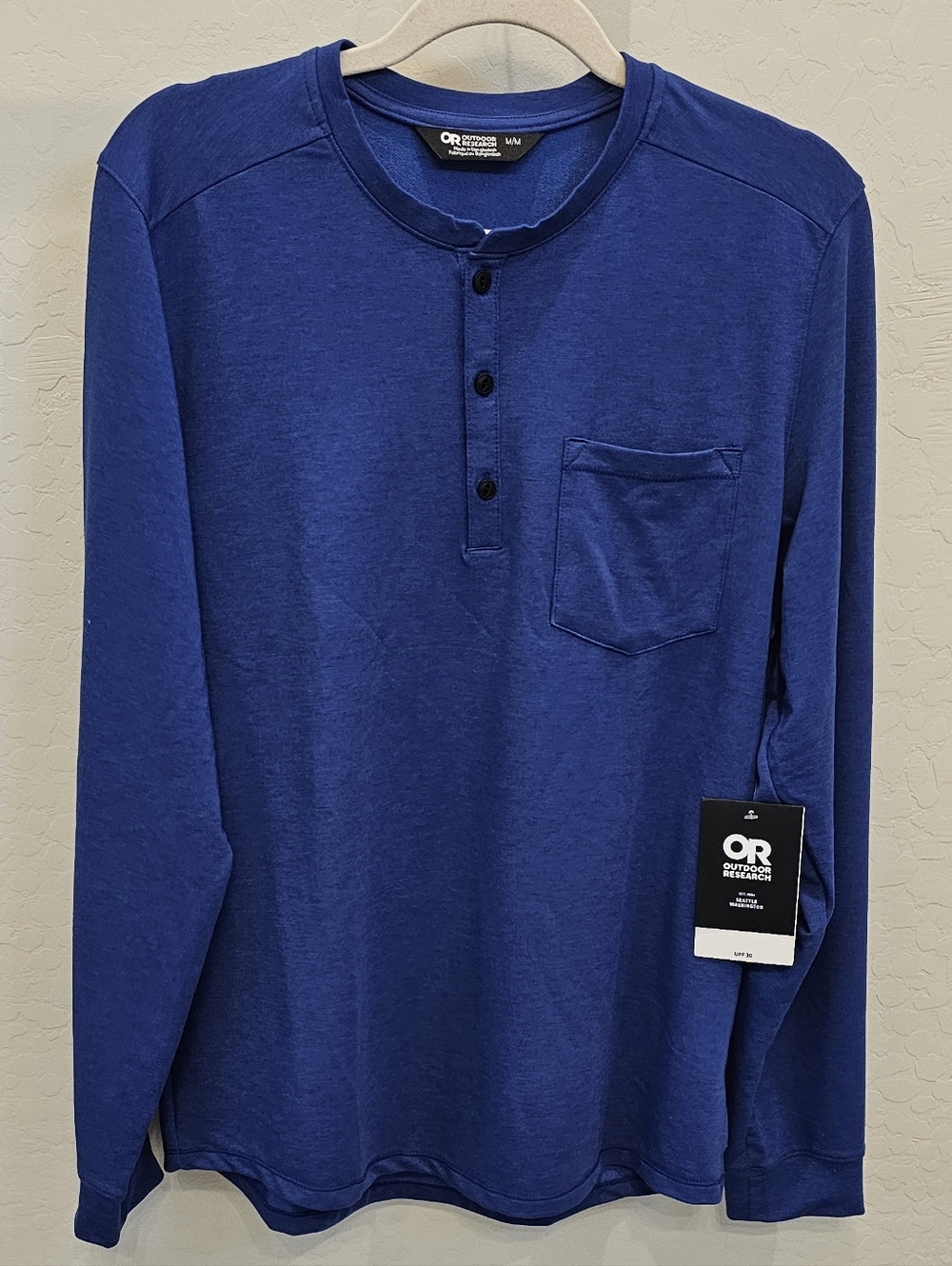 Outdoor Research Blue Long-Sleeve Henley with Chest Pocket